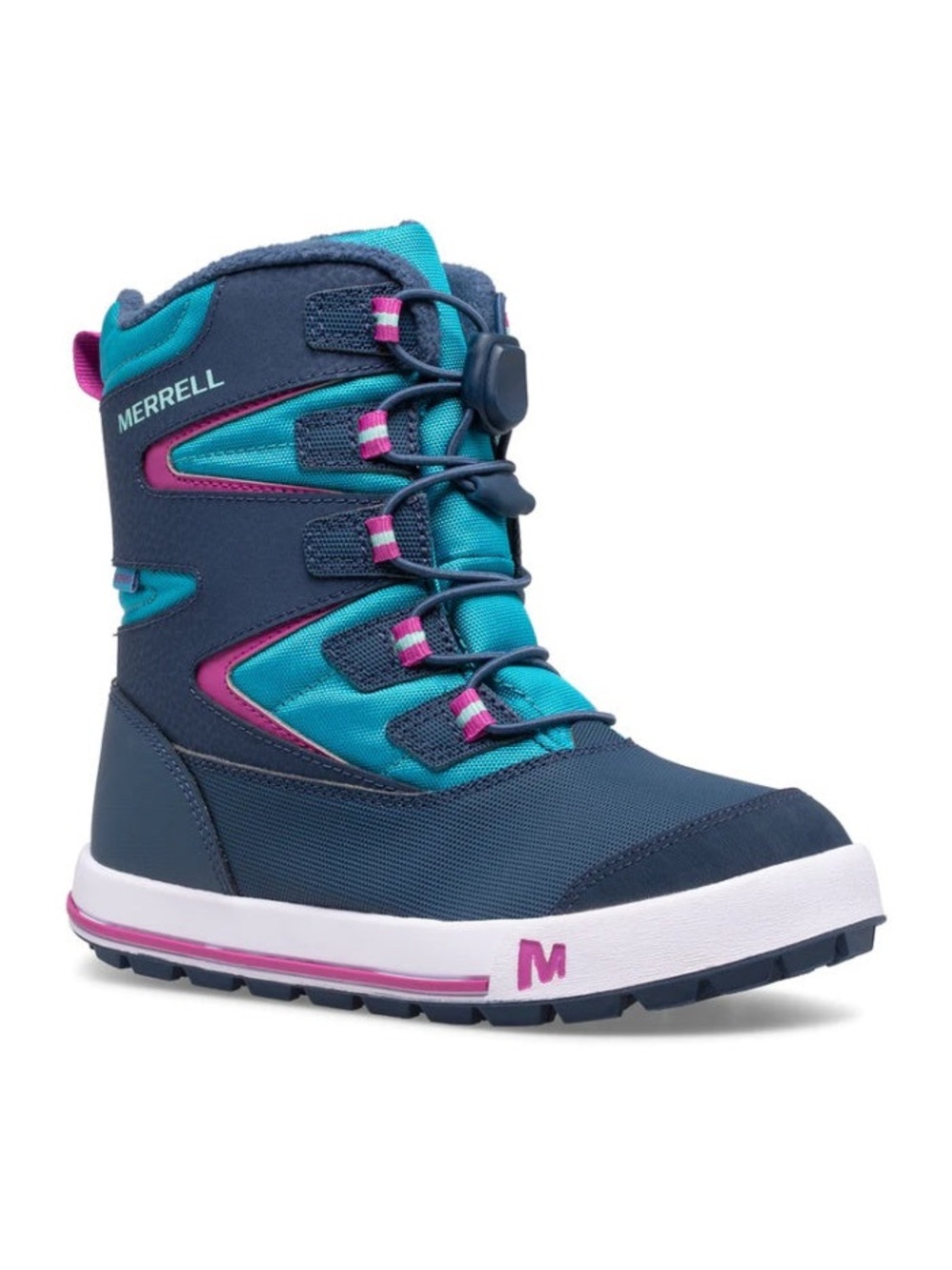 Girls Merrell Snow Bank Waterproof Boots in Navy/Turquoise size 6M EUC